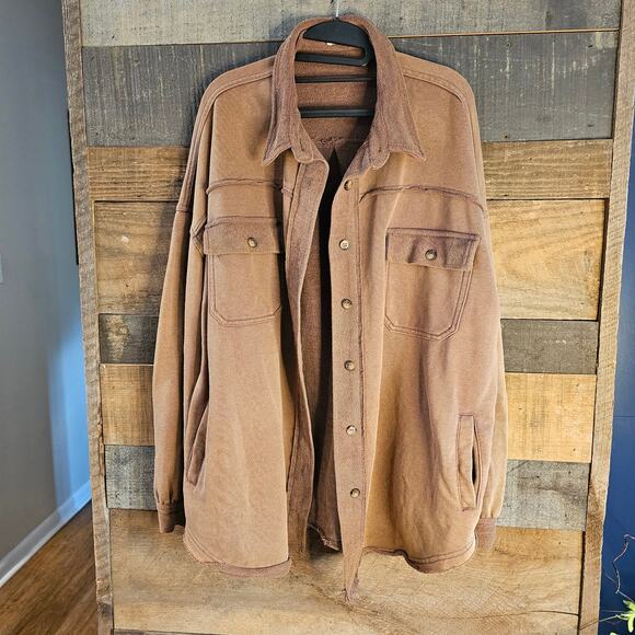 POL Camel Brown Button Front Fall Western Knit Shacket Jacket Plus 2XL Casual - Picture 4 of 8